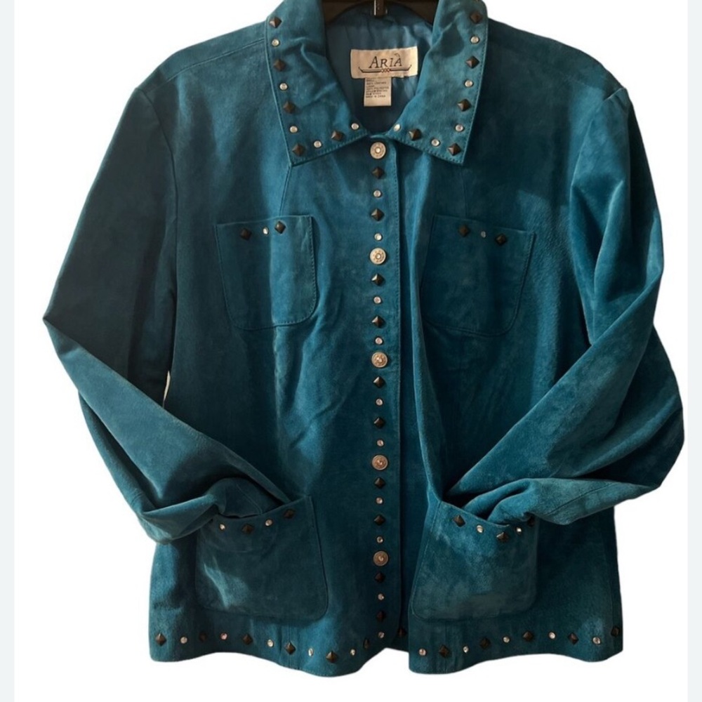 Aria Blue Studded Blazer with Structured Silhouette M